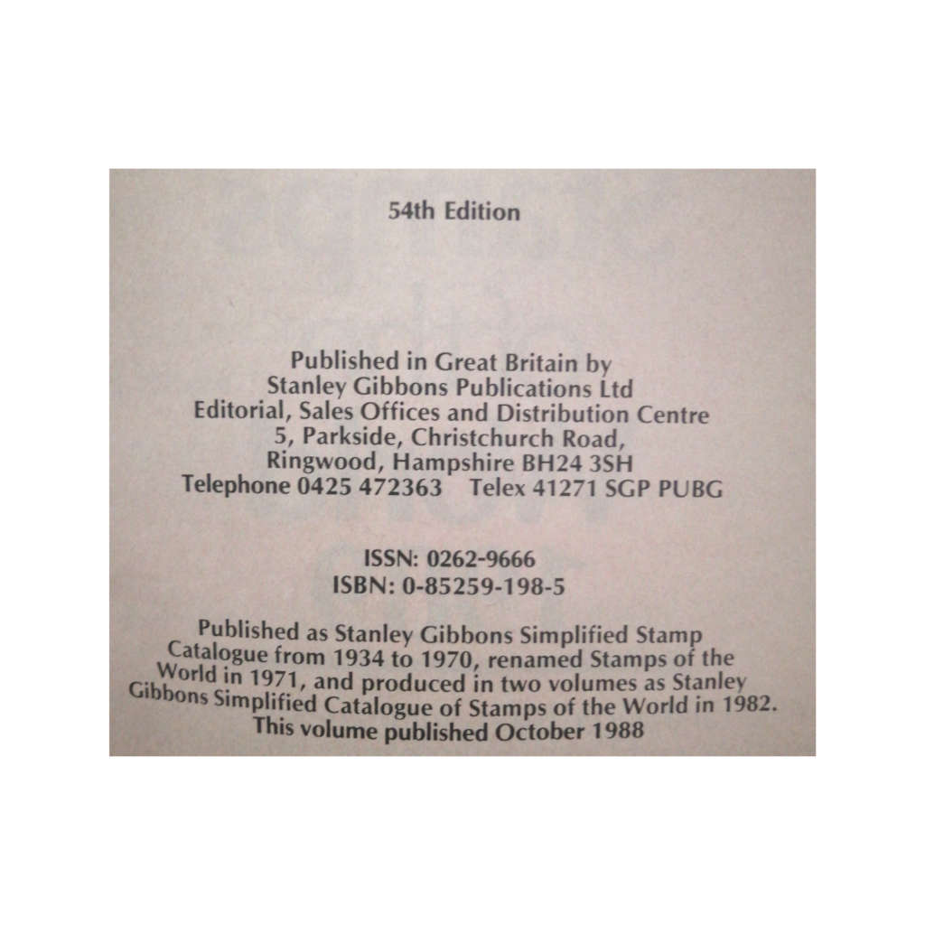 1989 Stanley Gibbons Simplified Catalogue- Stamps Of The World- Volumes 1 and 2 Softcover