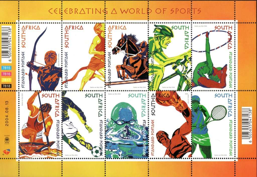 RSA 2004/08/13 Celebrating World of Sports Sheetlet of 10