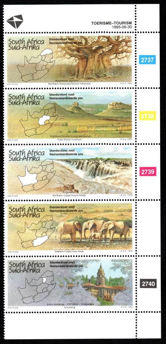 RSA 1995/06/30 Tourism in South Africa Control Strip of 5