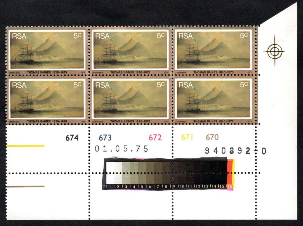 RSA 1975/05/01 Death Centenary of Thomas Baines 5c Control Blocks