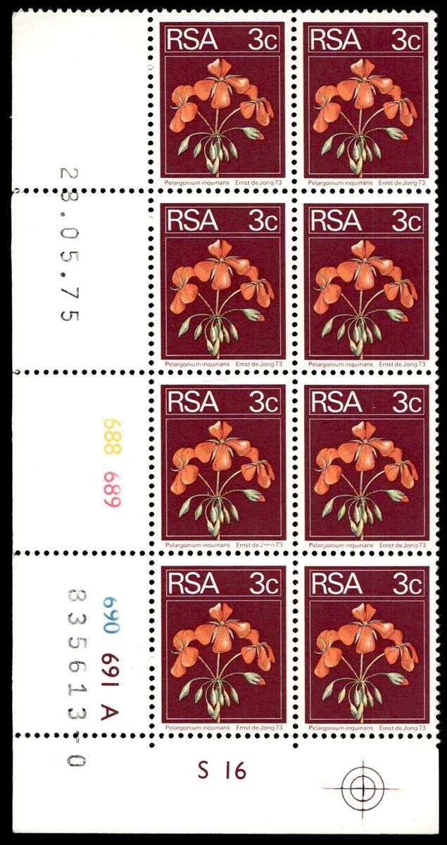 RSA 1975/05/28 2nd Definitive issue 3c Control Blocks Pane A (8 Blocks)