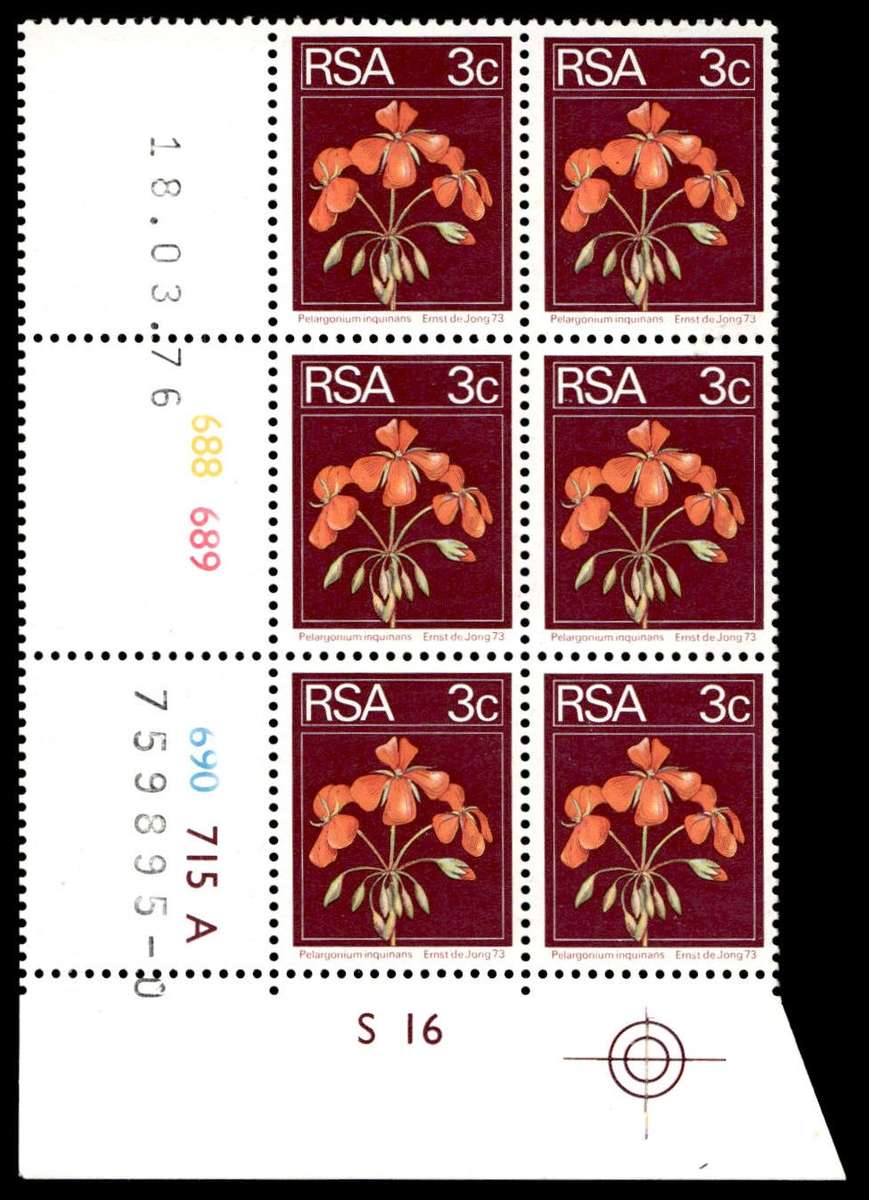 RSA 1976/03/18 2nd Definitive issue 3c Control Blocks Pane A