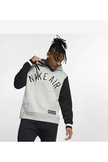 Men`s Nike Air Sportswear Hoodie Fleece Grey/Black Loose Fit CN9119 063 - Size Medium