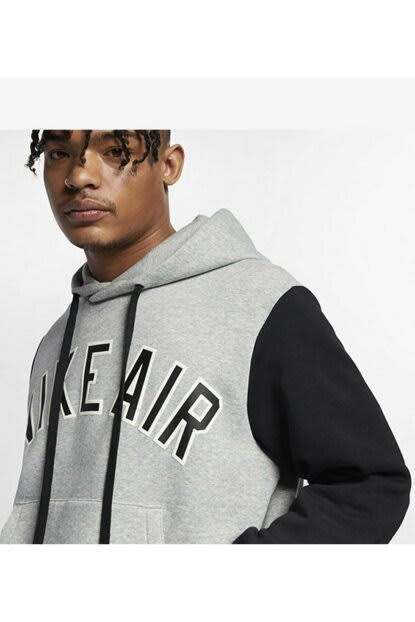 Men`s Nike Air Sportswear Hoodie Fleece Grey/Black Loose Fit CN9119 063 - Size Medium