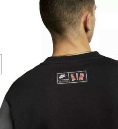 Men`s Nike Air Fleece Crewneck Sweatshirt Black/Grey (LOOSE FIT) CN9123-010 - Size Medium