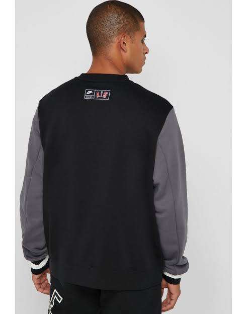 Men`s Nike Air Fleece Crewneck Sweatshirt Black/Grey (LOOSE FIT) CN9123-010 - Size Medium