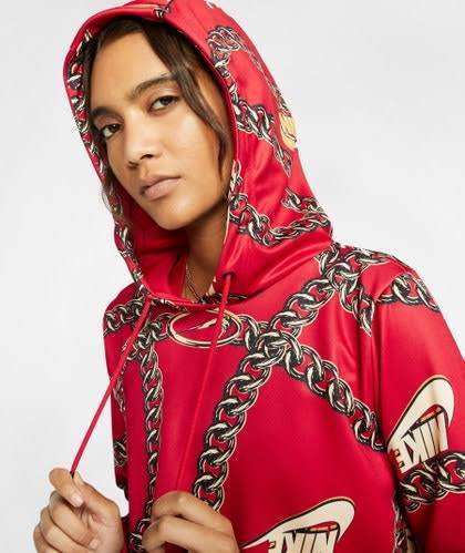 Nike Women`s Sportswear icon Clash Crop Top Hoodie CJ6305-657 Red - Size Large