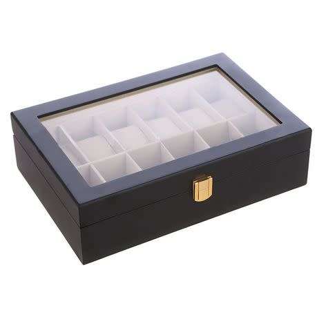 Wooden 12 Slot Watch Display Case - Black