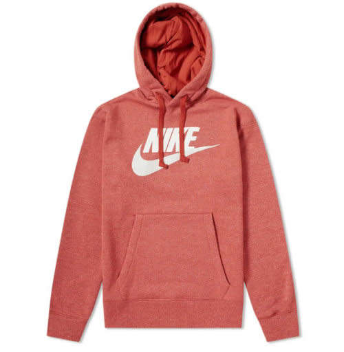 Nike Men`s Heritage Logo Pullover Hoodie Firewood Orange (LOOSE FIT) CN8752 895 - Size Small
