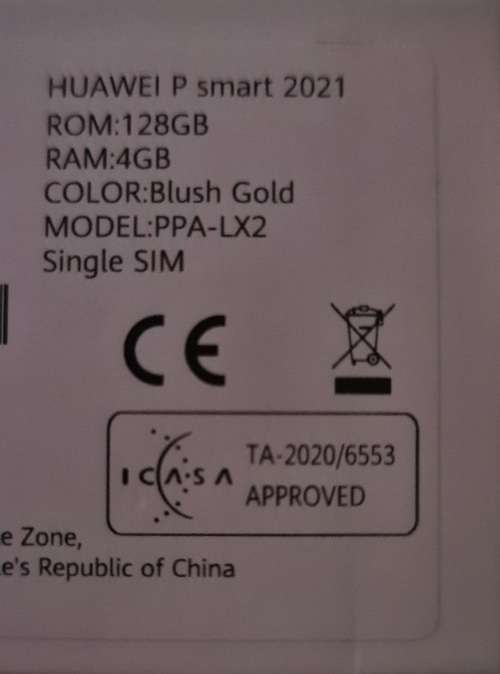Brand New Huawei P Smart 2021 128GB Single SIM - Blush Gold (Open Box)