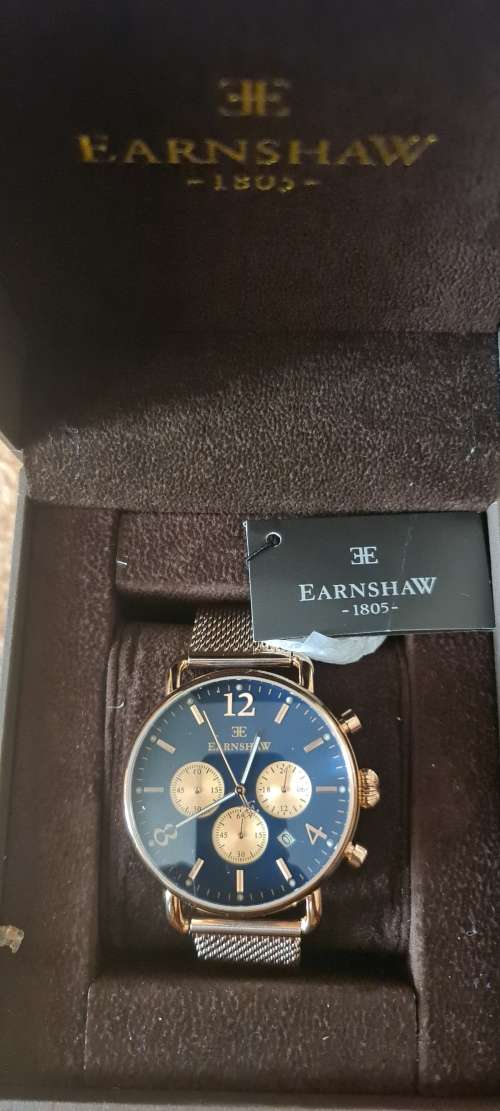 Brand New Thomas Earnshaw Investigator Chronograph Rose Gold Blue Mesh Watch