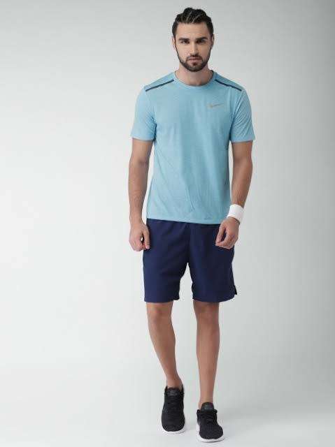 Original Men`s Nike Running DRI-FIT Tee Rise 365 Perforated Melange Blue AT3929-301 - Size Medium