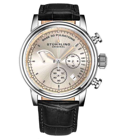 Brand New Stuhrling Original ChronoPulse 895 Black Quartz 42mm Chronograph Watch