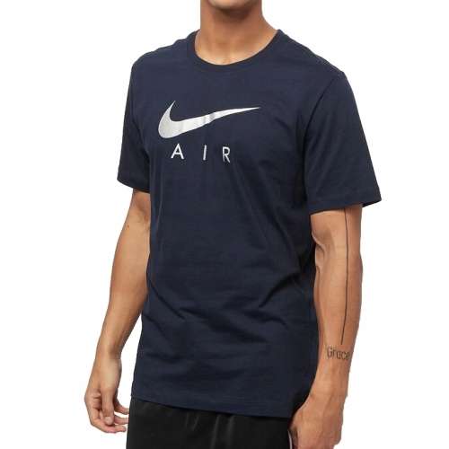 Nike Silver Air Hybrid Swoosh Logo Athletic Performance T-shirt Navy Blue BV0626-451 - Size Large