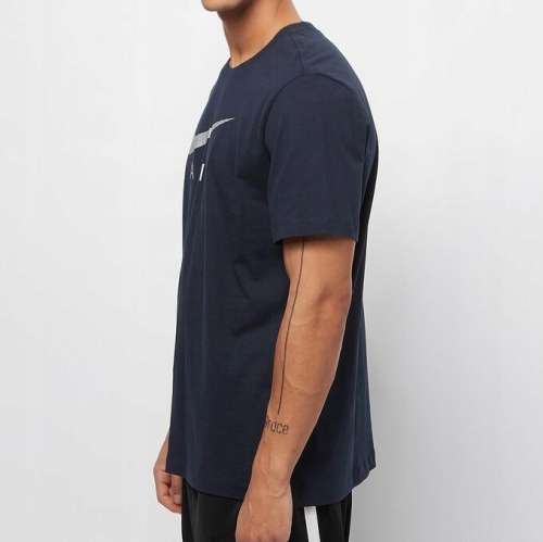 Nike Silver Air Hybrid Swoosh Logo Athletic Performance T-shirt Navy Blue BV0626-451 - Size Large