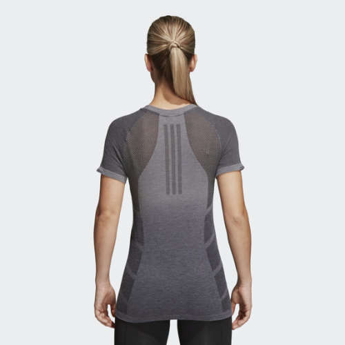 ADIDAS Women`s Ultra Primeknit Wool Short Sleeve Tee Grey/Black CF6003 - Size Small
