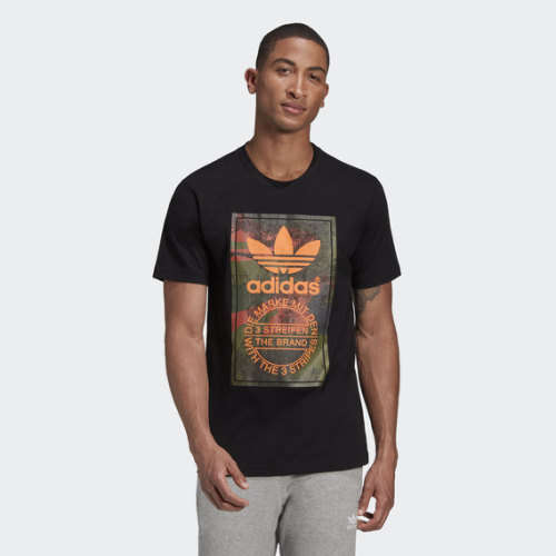ADIDAS Men`s Camo Tongue Short Sleeve Tee Black EW3180 - Size Medium