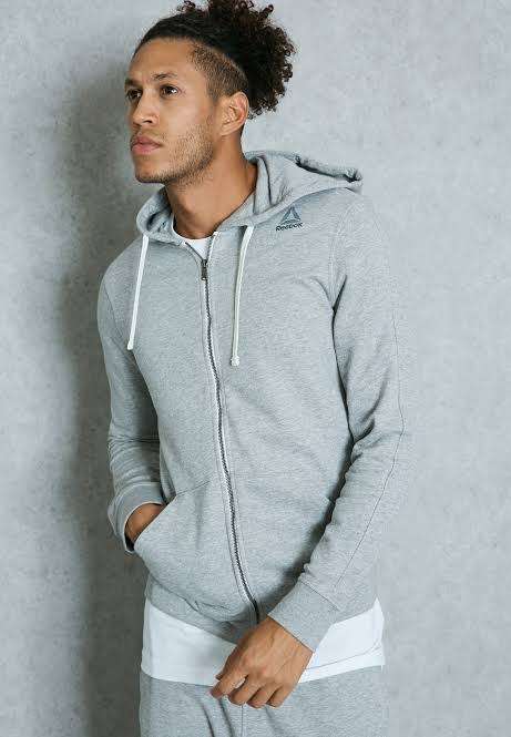 REEBOK Men`s Elements French Terry Full Zip Hoodie Grey BK5064 - Size Medium