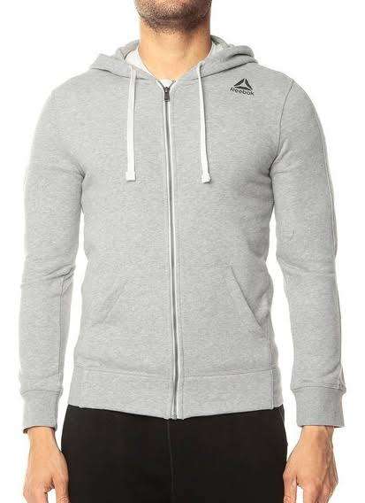 REEBOK Men`s Elements French Terry Full Zip Hoodie Grey BK5064 - Size Medium