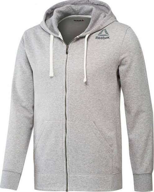 REEBOK Men`s Elements French Terry Full Zip Hoodie Grey BK5064 - Size Medium
