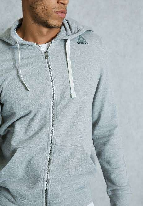 REEBOK Men`s Elements French Terry Full Zip Hoodie Grey BK5064 - Size Medium