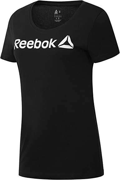 REEBOK Women`s Linear Read Scoop Neck Tee Black CF4455 - Size Large