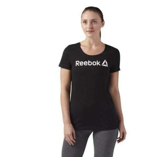 REEBOK Women`s Linear Read Scoop Neck Tee Black CF4455 - Size Large