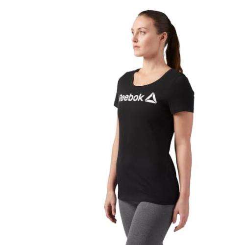 REEBOK Women`s Linear Read Scoop Neck Tee Black CF4455 - Size Large