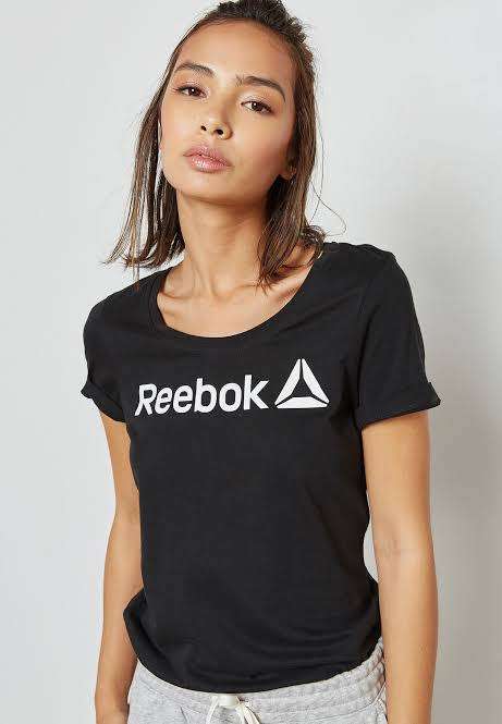 REEBOK Women`s Linear Read Scoop Neck Tee Black CF4455 - Size Large