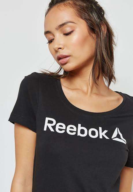 REEBOK Women`s Linear Read Scoop Neck Tee Black CF4455 - Size Large