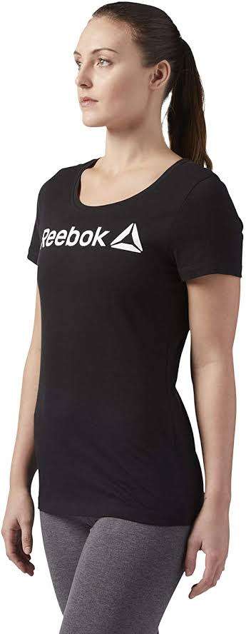 REEBOK Women`s Linear Read Scoop Neck Tee Black CF4455 - Size Large