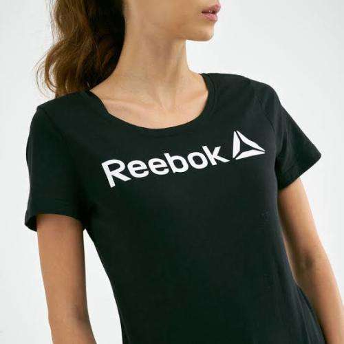 REEBOK Women`s Linear Read Scoop Neck Tee Black CF4455 - Size Large