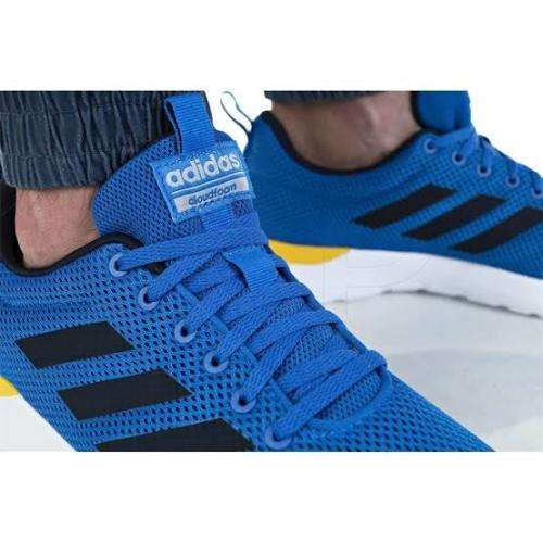 ADIDAS Men`s Lite Racer CLN Sneakers Sky Blue/Navy/ Yellow/White EG3138 - Size 9