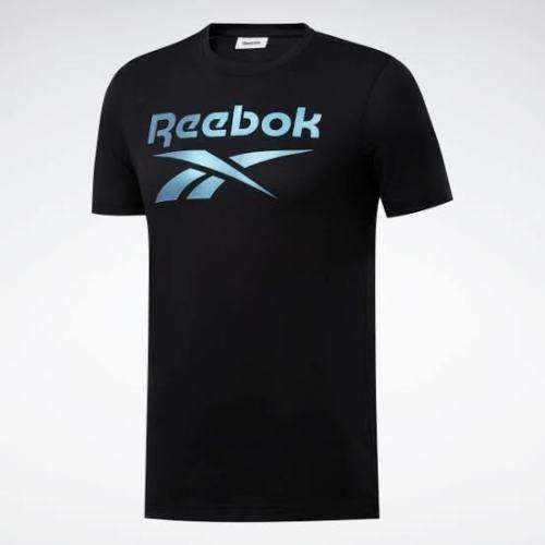 REEBOK Men`s Graphic Series Stacked Tee Black/Silver FS6106 - Size Medium
