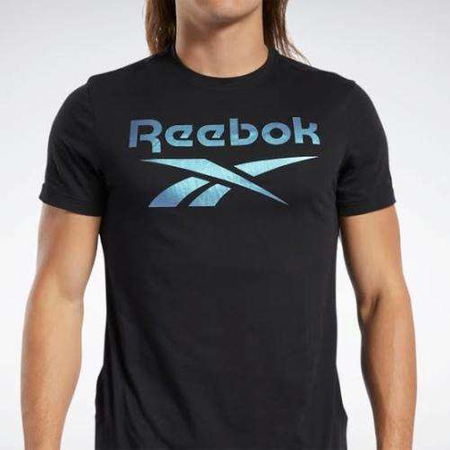 REEBOK Men`s Graphic Series Stacked Tee Black/Silver FS6106 - Size Medium