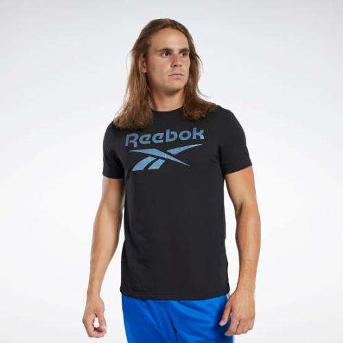 REEBOK Men`s Graphic Series Stacked Tee Black/Silver FS6106 - Size Medium