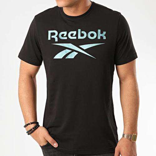 REEBOK Men`s Graphic Series Stacked Tee Black/Silver FS6106 - Size Medium