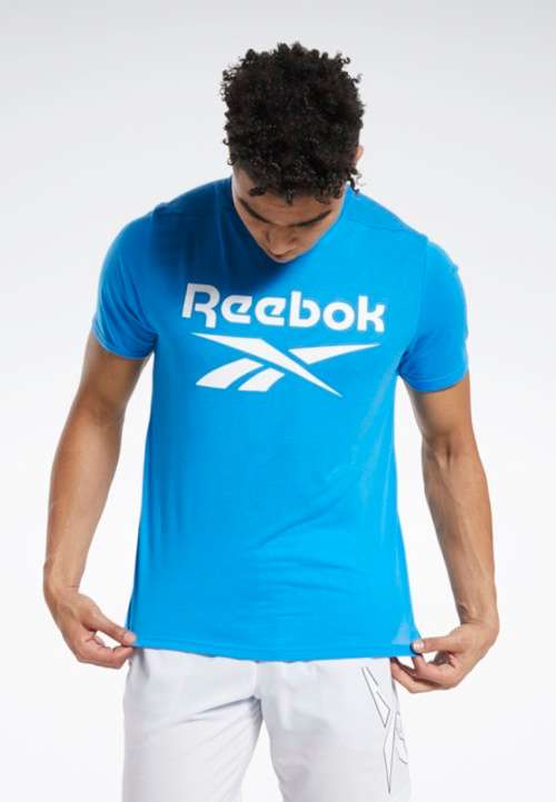 REEBOK Men`s GS Stacked Tee Horizon Blue EW3850 - Size Medium
