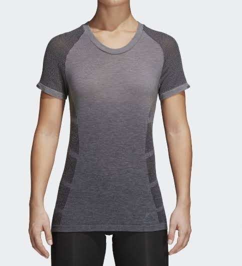 ADIDAS Women`s Ultra Primeknit Wool Tee Grey Four/Black CF6003 - Size M