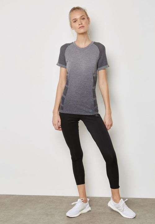 ADIDAS Women`s Ultra Primeknit Wool Tee Grey Four/Black CF6003 - Size M