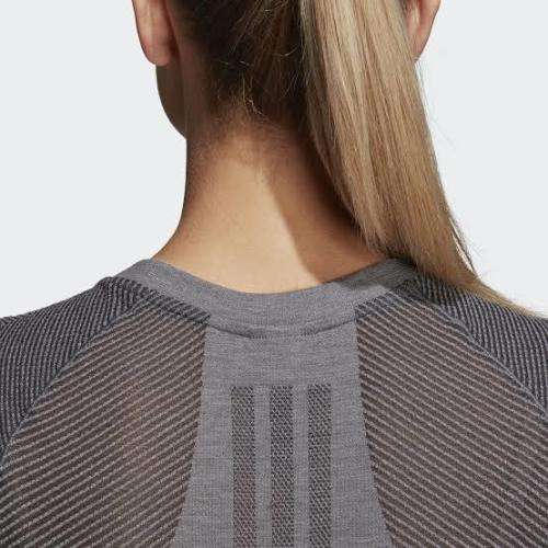 ADIDAS Women`s Ultra Primeknit Wool Tee Grey Four/Black CF6003 - Size M