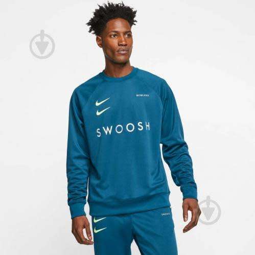 Nike Men`s Sweatshirt Swoosh Crew Blue Force/Barely Volt CJ4840-499 - Size Medium