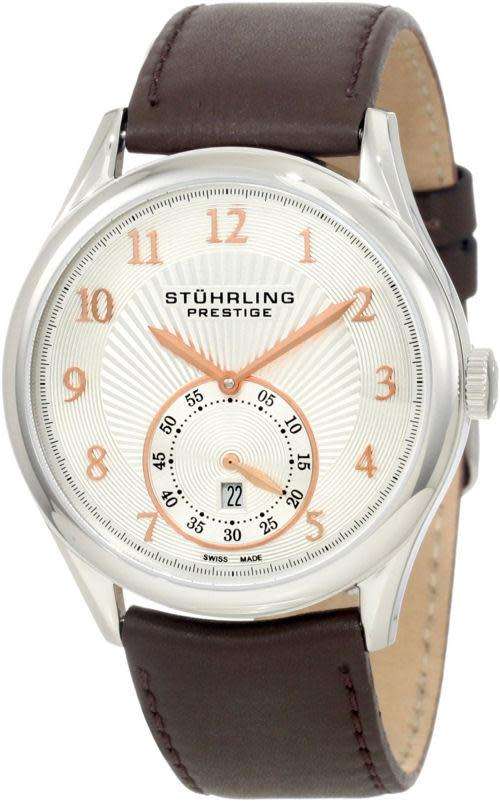 *Retail R10610*  STUHRLING Men`s Prestige 171B3 331K2 Swiss Adamant Auto Date Brown Strap Watch