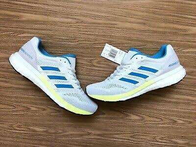 Adidas Women`s Adizero Boston 7 Shoes B37385 Cloud White/Shock Cyan/Hi-Res Yellow - Size 4