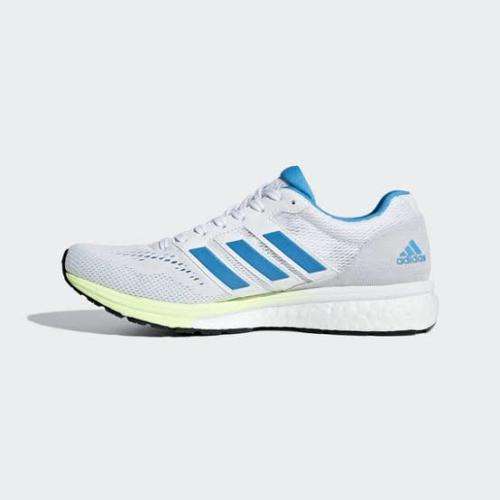 Adidas Women`s Adizero Boston 7 Shoes B37385 Cloud White/Shock Cyan/Hi-Res Yellow - Size 4