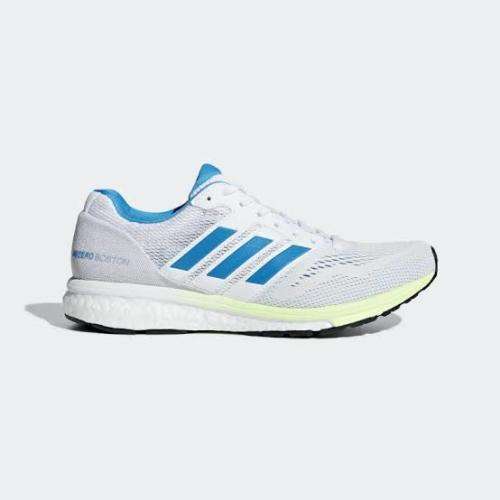 Adidas Women`s Adizero Boston 7 Shoes B37385 Cloud White/Shock Cyan/Hi-Res Yellow - Size 4