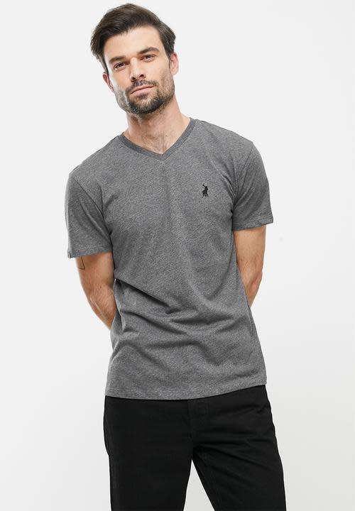POLO Men`s V-Neck Short Sleeve T-shirt Charcoal - Size L