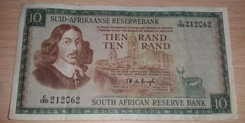 SOUTH AFRICA TEN RAND NOTE TW DE JONGH C130 212062 @ LOW START R1 AUCTION