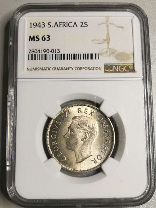 1943 SAFRICA 2S MS 63 NGC
