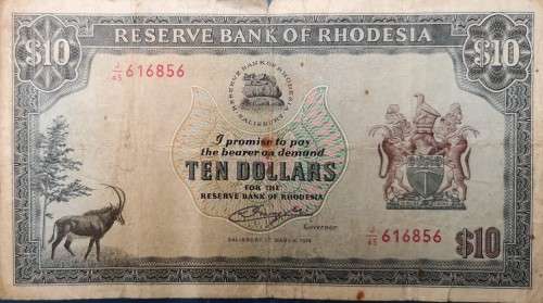 Reserve Bank of Rhodesia TEN DOLLARS note, 1976